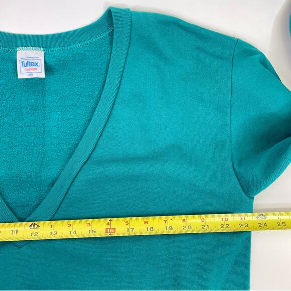 Tultex Vintage Sweatshirt 90s Deep V Teal Green Large Retro Preppy - Picture 3 of 7